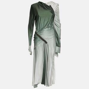 Christopher Esber Green Gradient Satin Draped Maxi Dress S